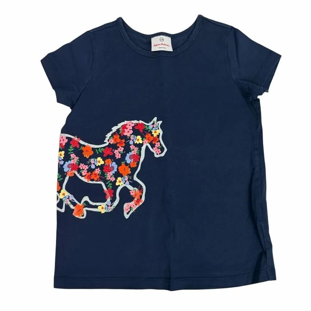Hanna Andersson size 8 Floral Horse Short Sleeve T-shirt